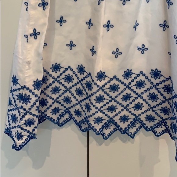 Summer Dress White w/Blue Embroidered Flowers - Picture 9 of 9